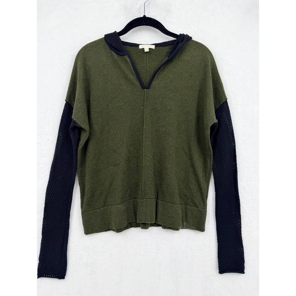 Lisa Todd XS Olive Green Black Colorblock Mesh Sleeve Hoodie Sweater Indie